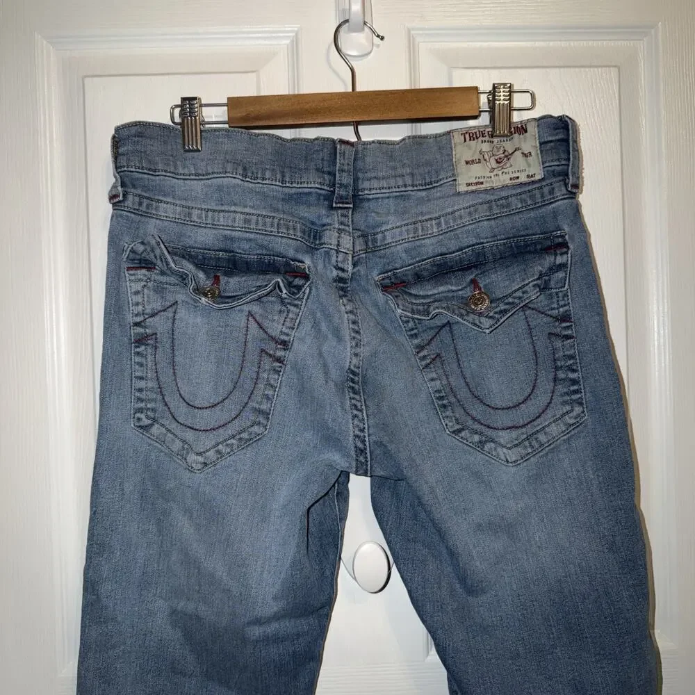 True Religion Men’s Blue Jeans Stretch Ricky Relaxed Straight‎ Size 34 Flap